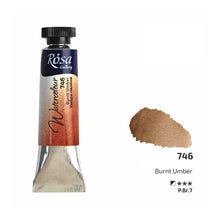Load image into Gallery viewer, watercolour paint tubes 10ml, professional rosa gallery, clear & vibrant colors burnt umber