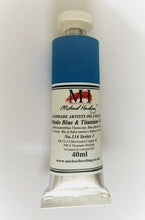 Load image into Gallery viewer, michael harding handmade oil paints 40 ml phthalo blue & titanium white