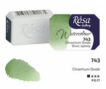 Load image into Gallery viewer, watercolor paint half pans, professional rosa gallery, clear & vibrant colors chromium oxide