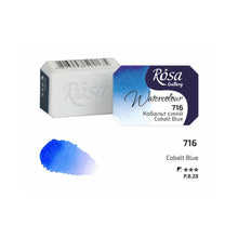 Load image into Gallery viewer, watercolor paint half pans, professional rosa gallery, clear &amp; vibrant colors cobalt blue
