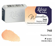 Load image into Gallery viewer, watercolor paint half pans, professional rosa gallery, clear & vibrant colors naples rose