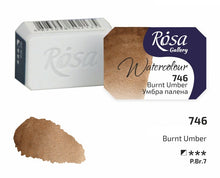 Load image into Gallery viewer, watercolor paint half pans, professional rosa gallery, clear &amp; vibrant colors burnt umber
