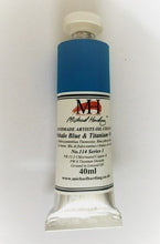 Load image into Gallery viewer, michael harding handmade oil paints 40 ml phthalo blue &amp; titanium white
