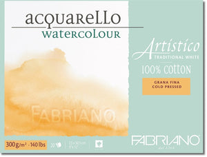 watercolour paper fabriano 100% cotton traditional white 300g/m2, a4 (23 x 30.5cm)
