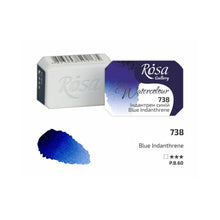 Load image into Gallery viewer, watercolor paint half pans, professional rosa gallery, clear &amp; vibrant colors blue indanthrene
