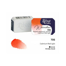 Load image into Gallery viewer, watercolor paint half pans, professional rosa gallery, clear &amp; vibrant colors cadmium red light
