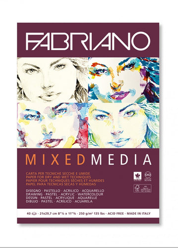 mixed media fabriano paper, high quality, 250 grams/m2, 40 pages