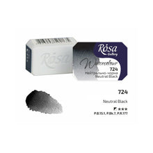 Load image into Gallery viewer, watercolor paint half pans, professional rosa gallery, clear &amp; vibrant colors neutral black
