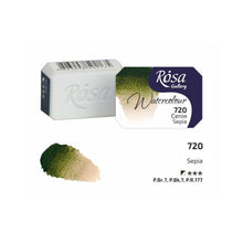 Load image into Gallery viewer, watercolor paint half pans, professional rosa gallery, clear &amp; vibrant colors sepia
