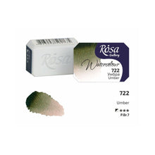 Load image into Gallery viewer, watercolor paint half pans, professional rosa gallery, clear &amp; vibrant colors umber
