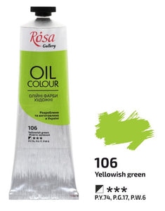 oil paint 100 ml tubes rosa gallery, professional artist colors, several colors yellow green